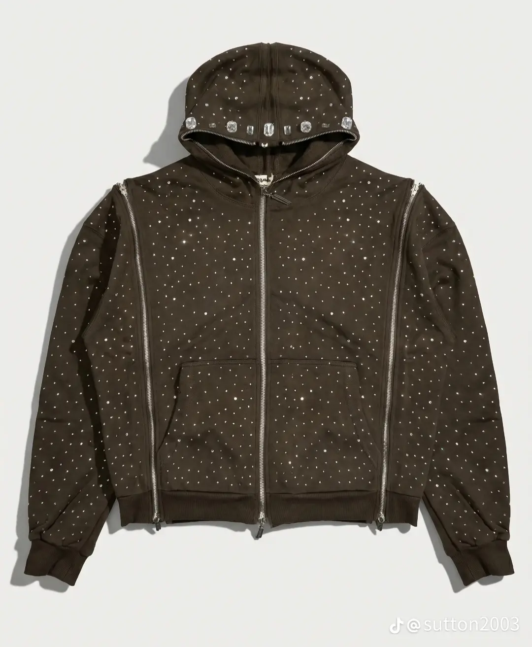 Brown Studded Zip Hoodie