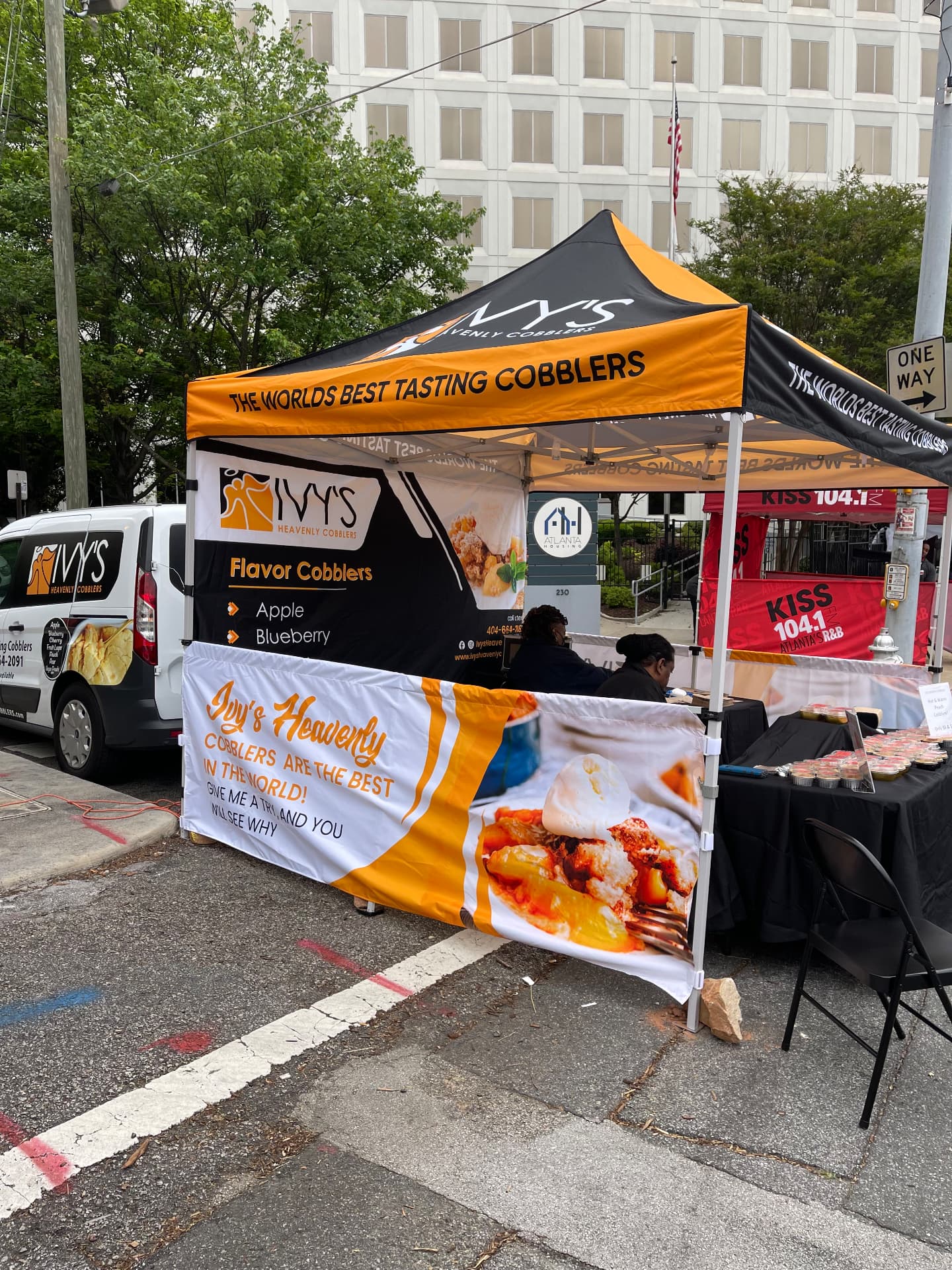 Ivy's Heavenly Cobblers pop-up tent at an Atlanta street event