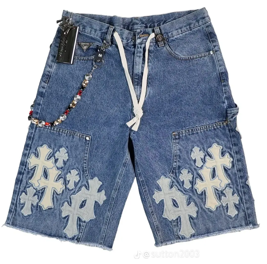 Denim Cross Patch Shorts