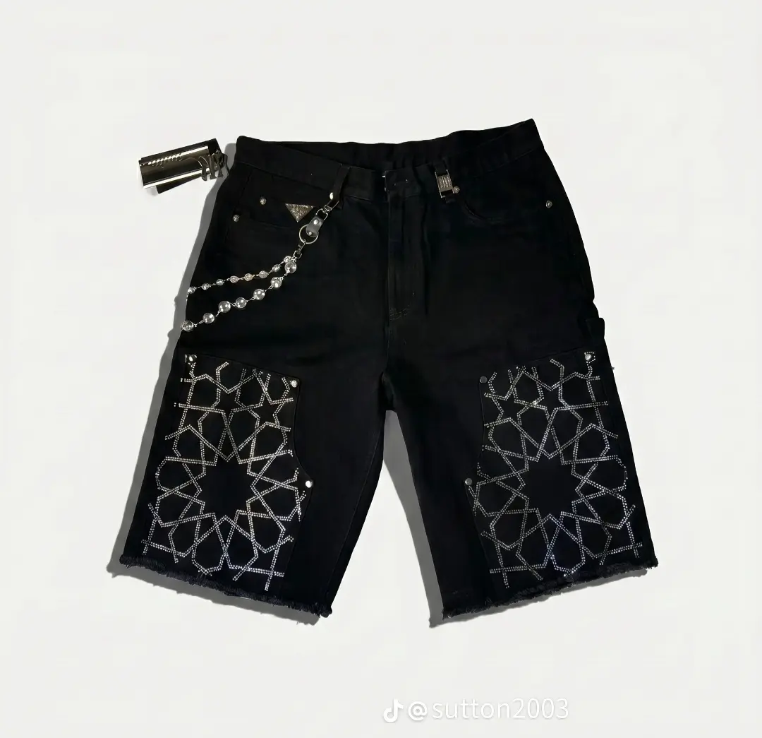 Black Geometric Rhinestone Shorts